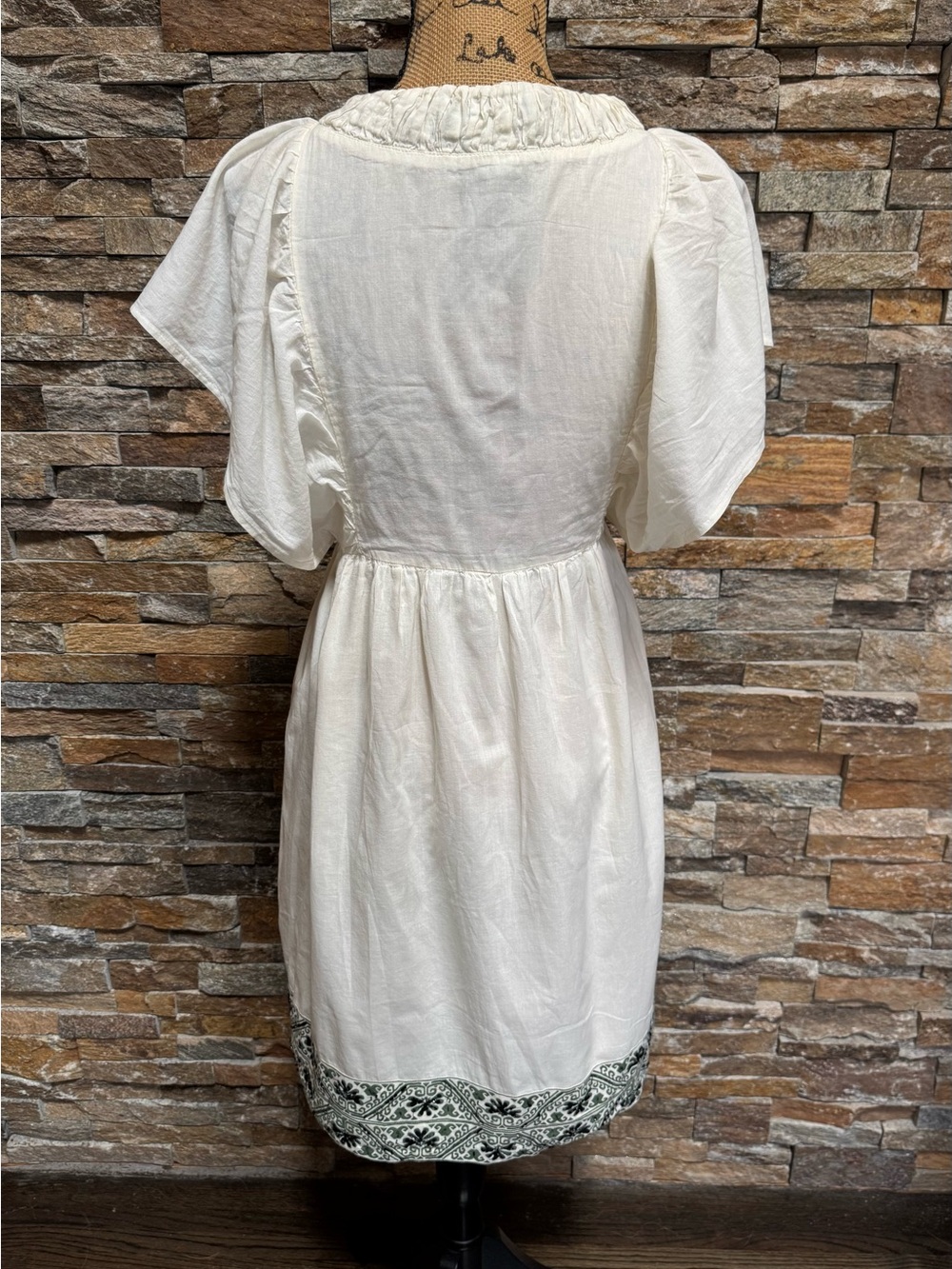 ANTIK BATIK Boho Chic Embroidered Beaded Sequin Flutter Sleeve Cotton Dress Med - Picture 5 of 14